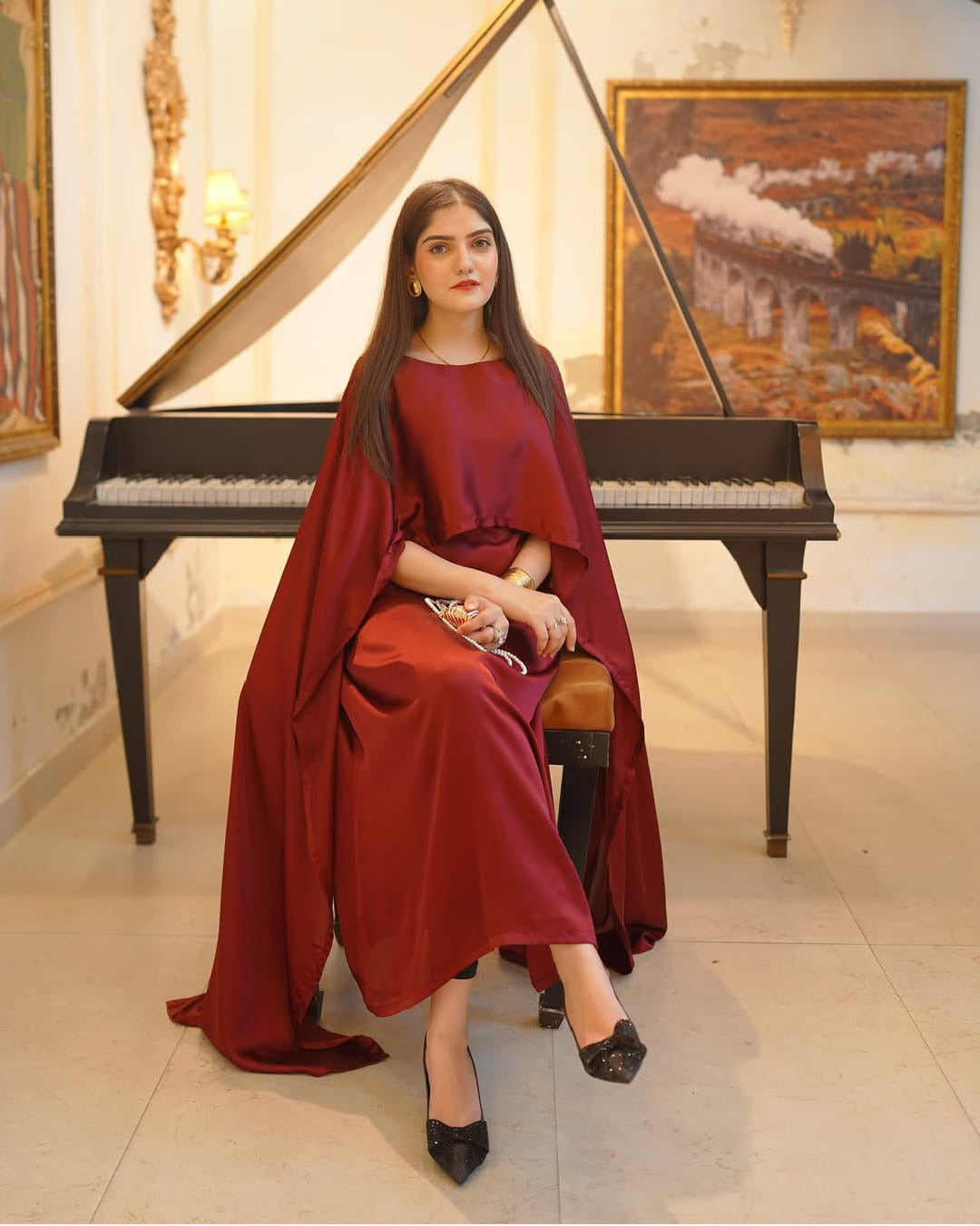 Cap Shawl with long body fitted Maxi 2pcs