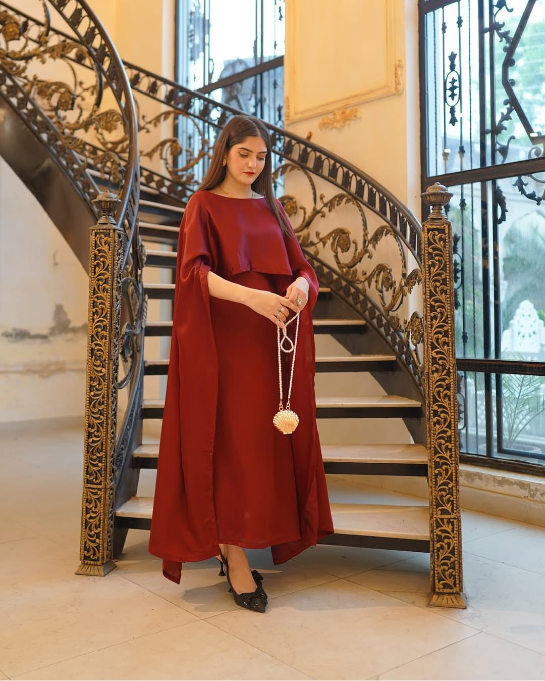 Cap Shawl with long body fitted Maxi 2pcs