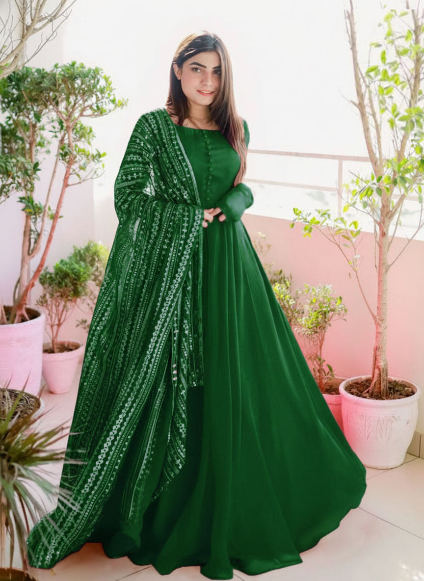 Heavy Embroidered Dupatta with Long Maxi and Trouser 3pcs