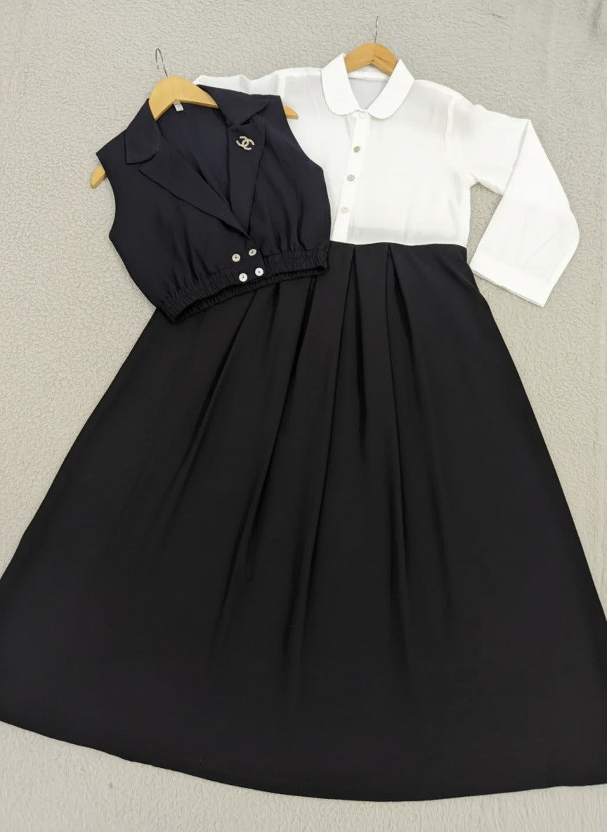 Double Coat Style Channel Jacket with Collar Maxi 2pcs