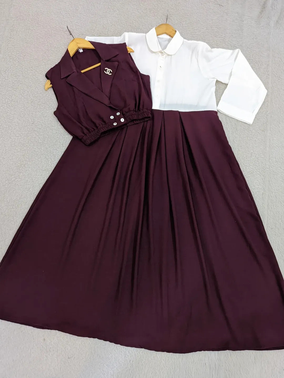 Double Coat Style Channel Jacket with Collar Maxi 2pcs