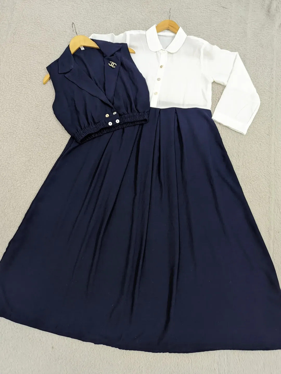 Double Coat Style Channel Jacket with Collar Maxi 2pcs