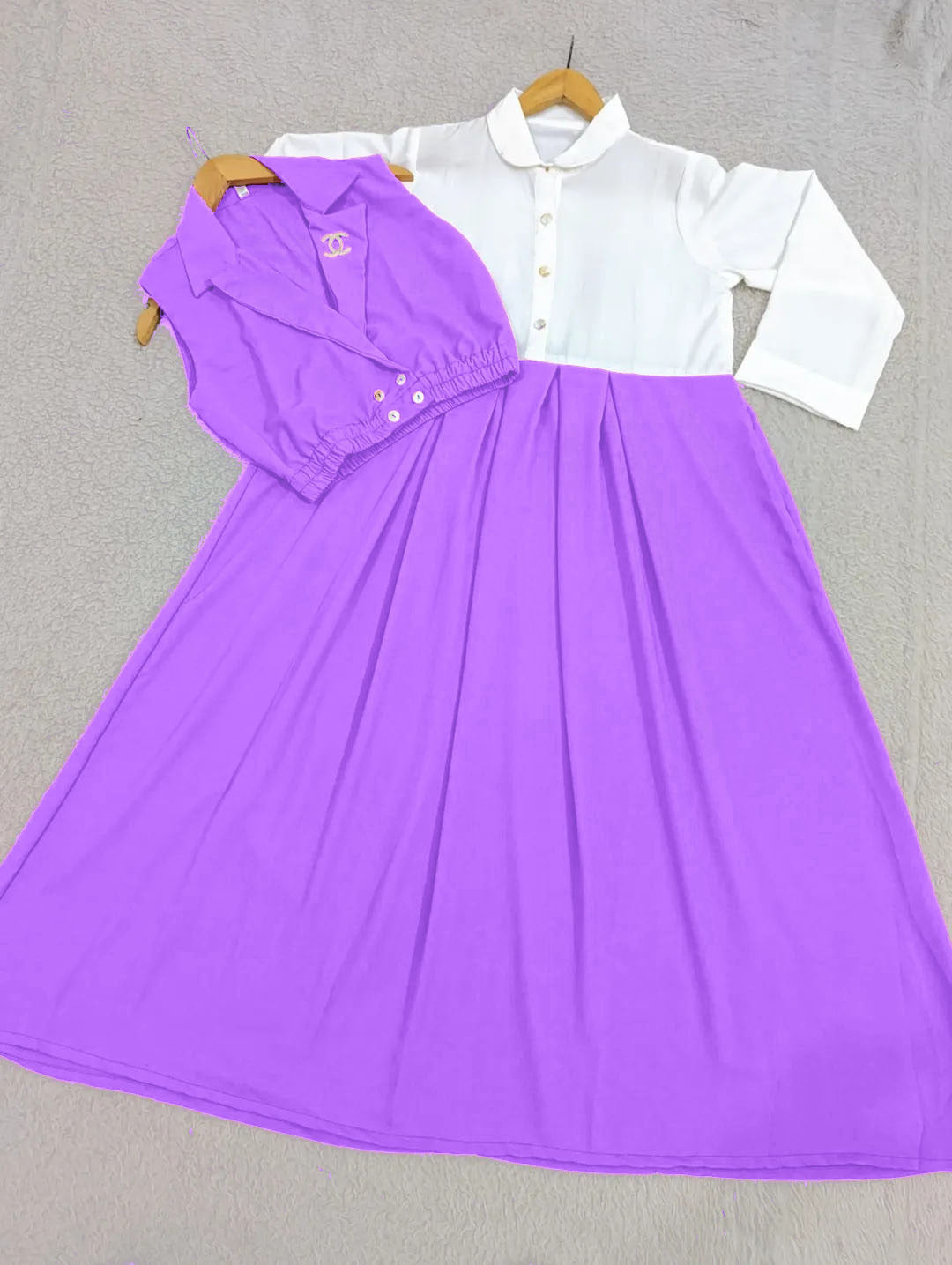 Double Coat Style Channel Jacket with Collar Maxi 2pcs