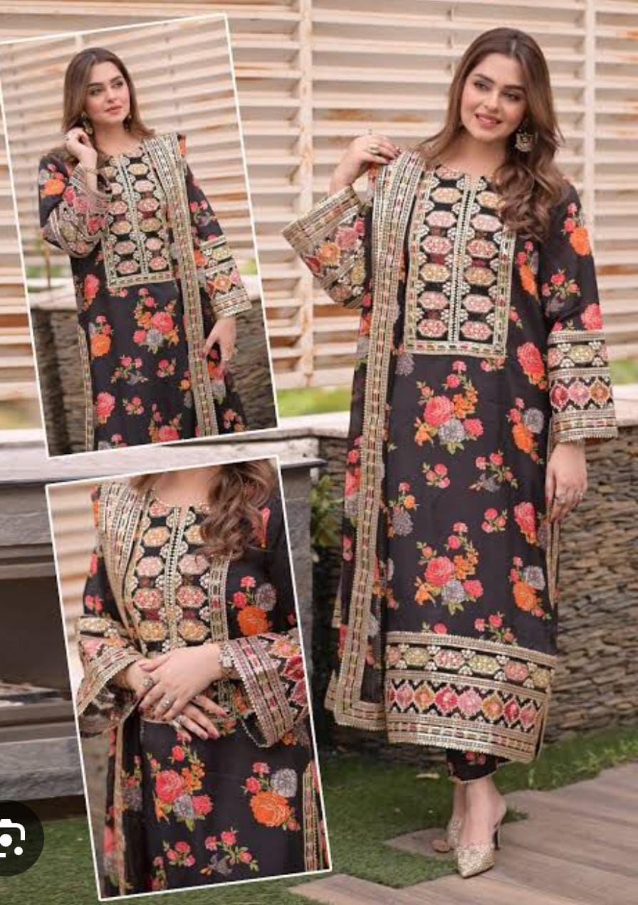 ANEELA’S EMBROIDERED Stuff Doria Lawn - 3 PC