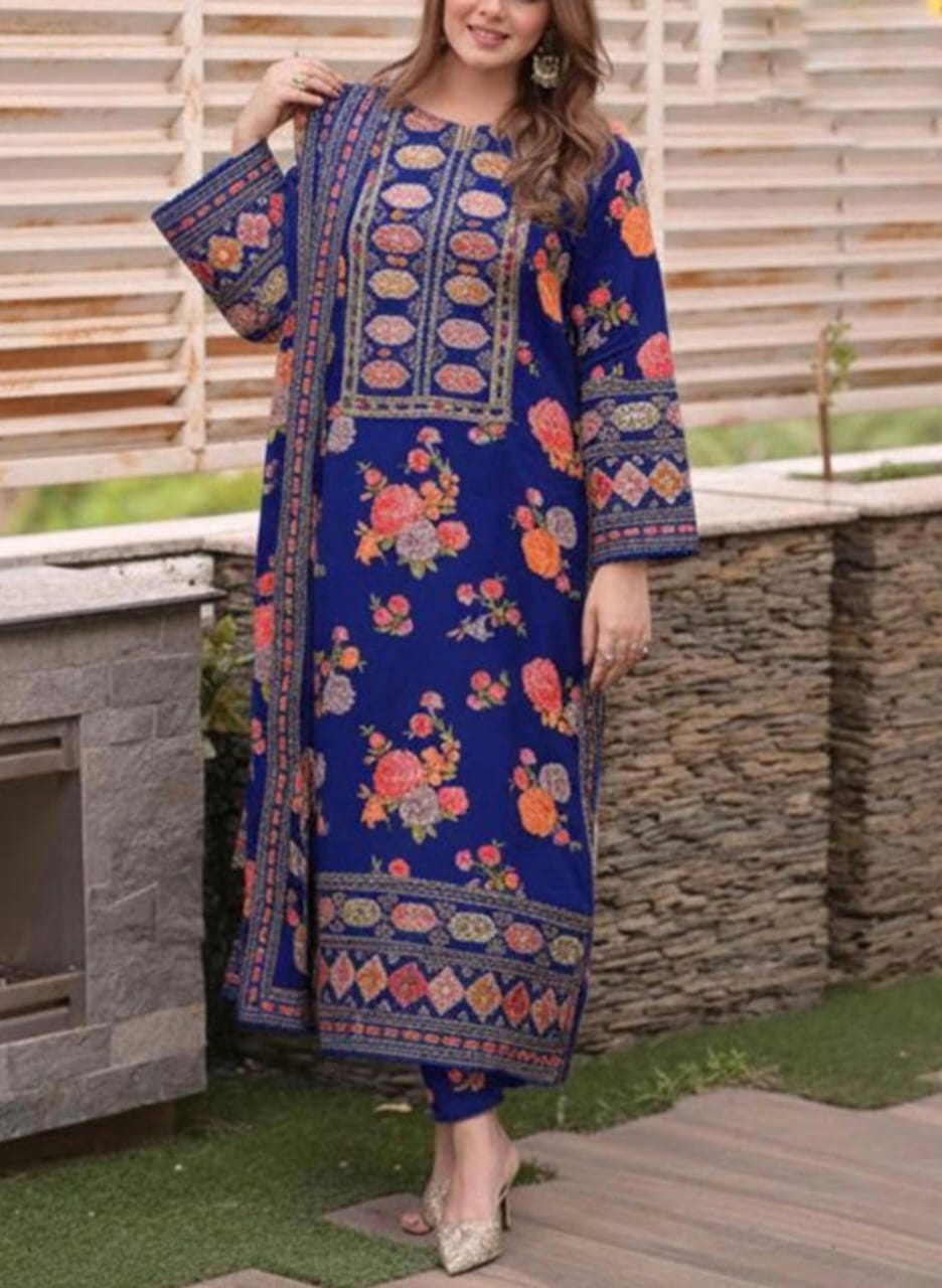 ANEELA’S EMBROIDERED Stuff Doria Lawn - 3 PC
