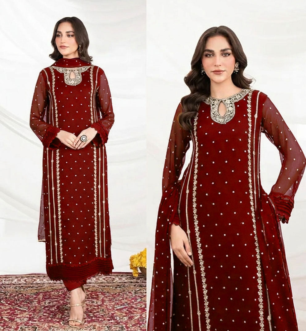 EID ARRIVALS Neck lining Sequence Embroidered 3PCs