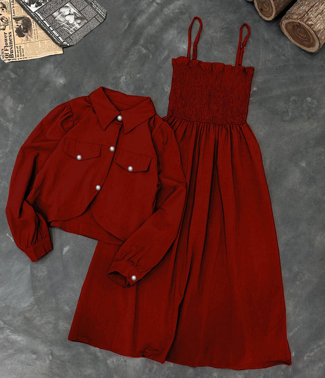 Kaaj Button Coaty with Gazzer Romper Frock 2PCs