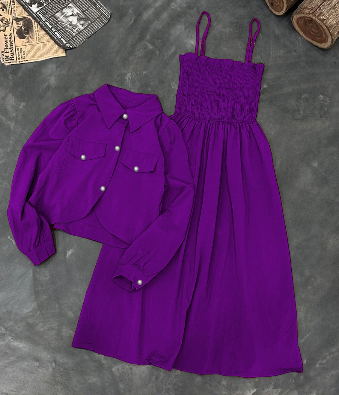 Kaaj Button Coaty with Gazzer Romper Frock 2PCs