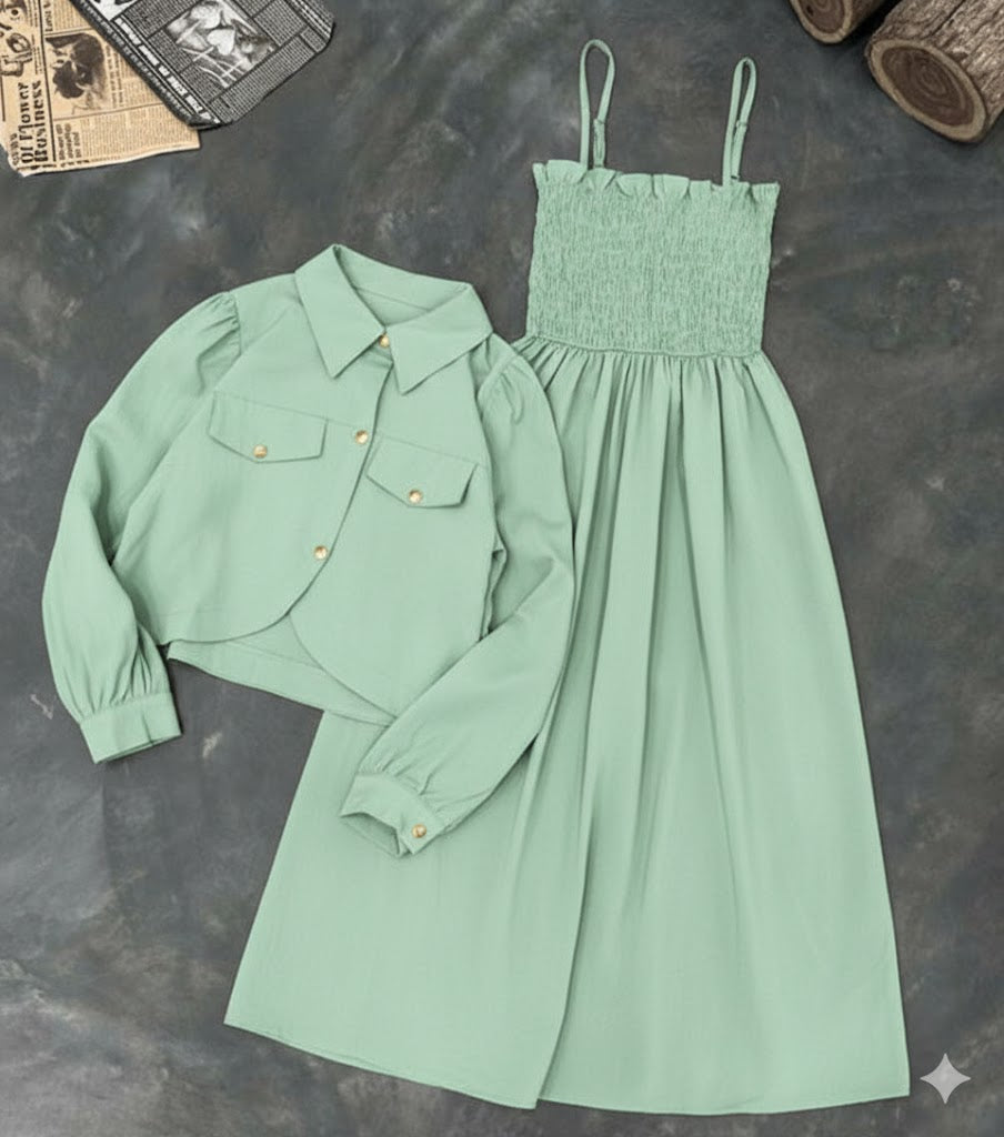 Kaaj Button Coaty with Gazzer Romper Frock 2PCs