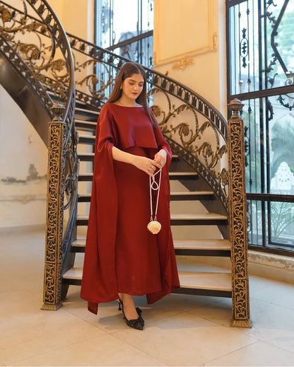 Cap Shawl with long body fitted Maxi 2pcs