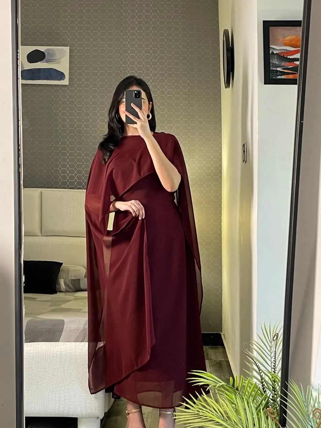 Cap Shawl with long body fitted Maxi 2pcs