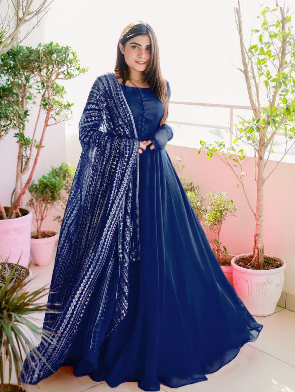 Heavy Embroidered Dupatta with Long Maxi and Trouser 3pcs
