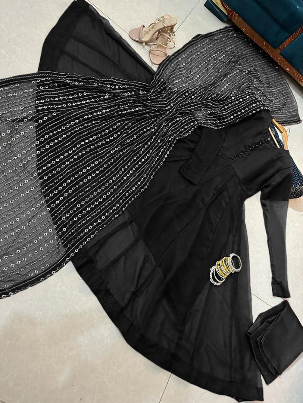 Heavy Embroidered Dupatta with Long Maxi and Trouser 3pcs