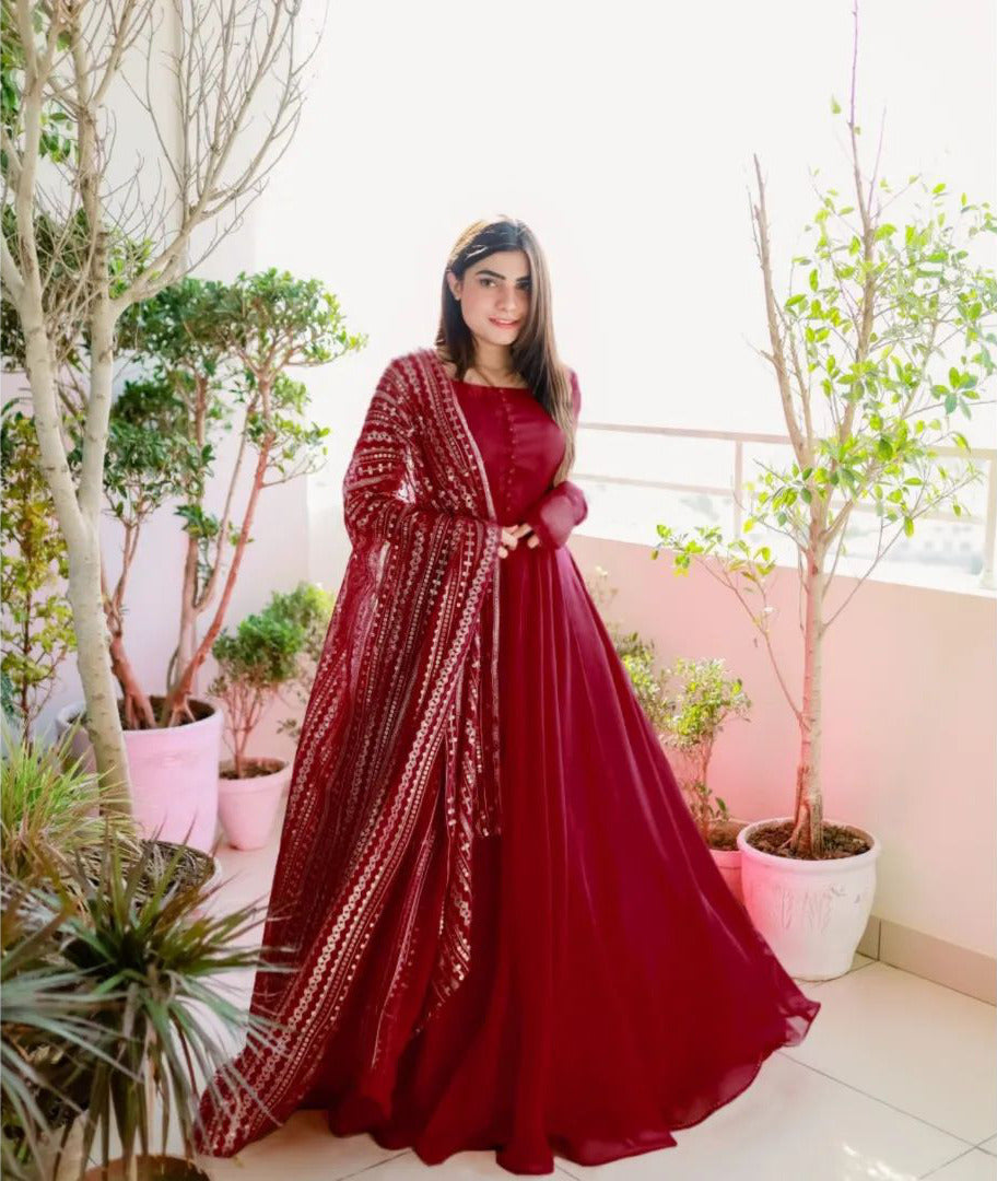 Heavy Embroidered Dupatta with Long Maxi and Trouser 3pcs