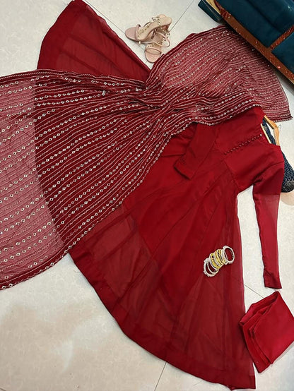 Heavy Embroidered Dupatta with Long Maxi and Trouser 3pcs