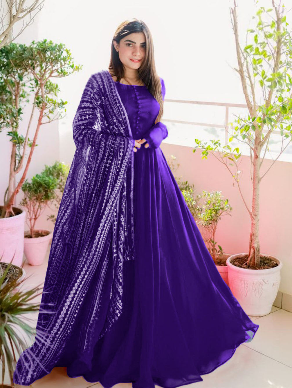 Heavy Embroidered Dupatta with Long Maxi and Trouser 3pcs