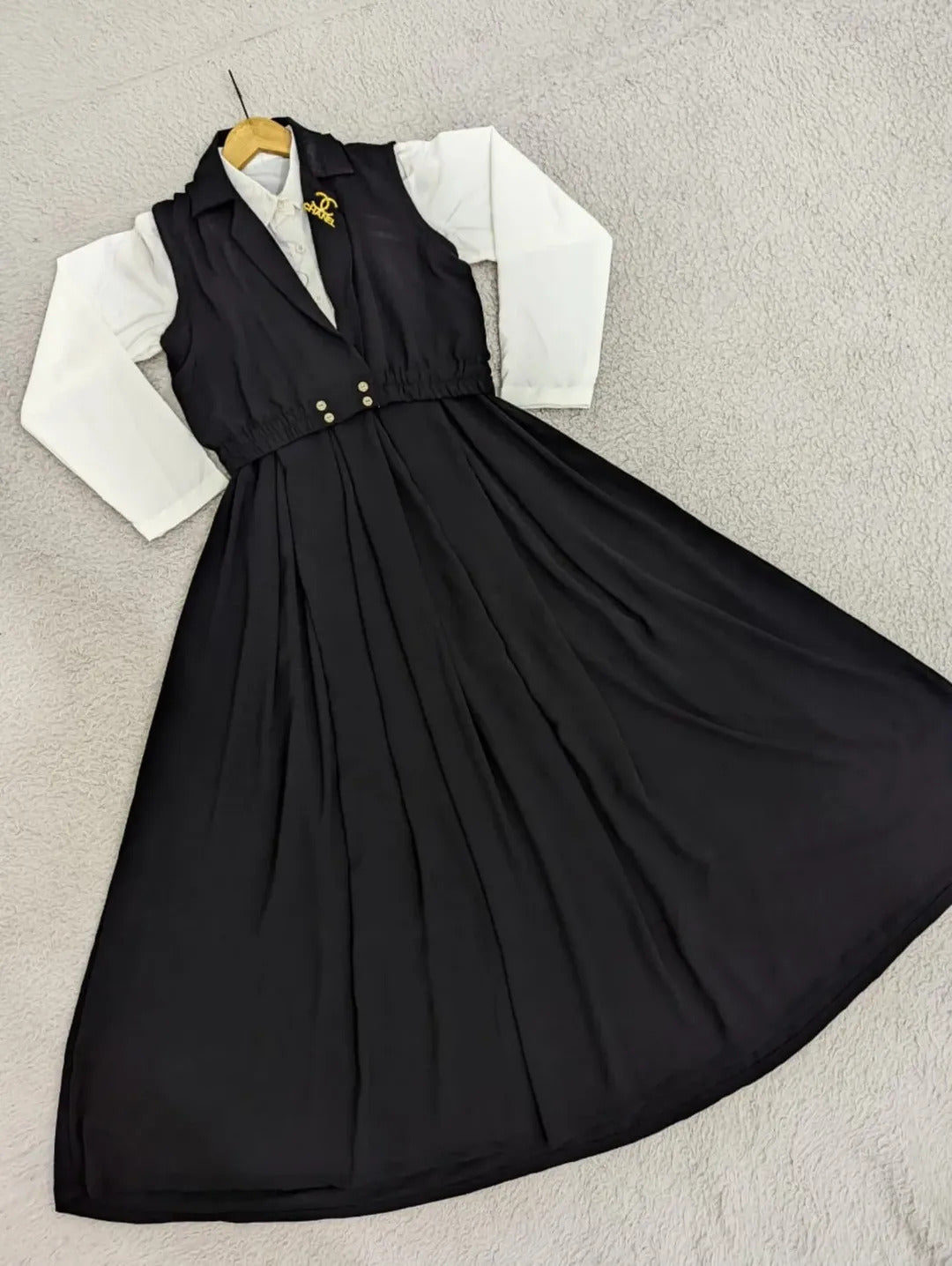 Double Coat Style Channel Jacket with Collar Maxi 2pcs