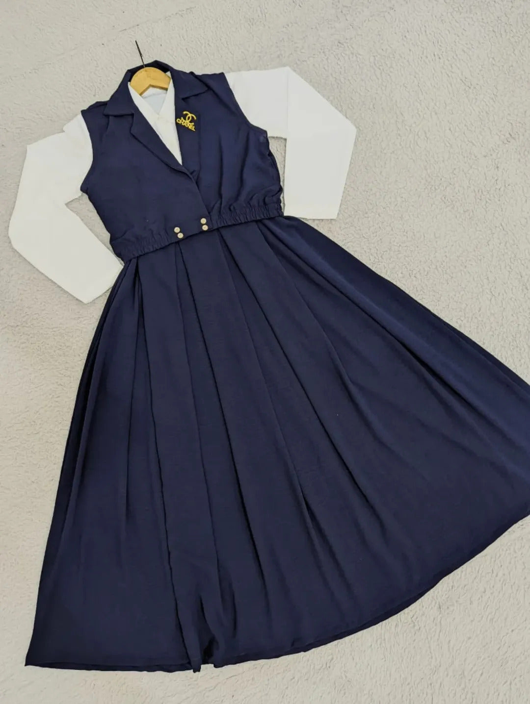 Double Coat Style Channel Jacket with Collar Maxi 2pcs