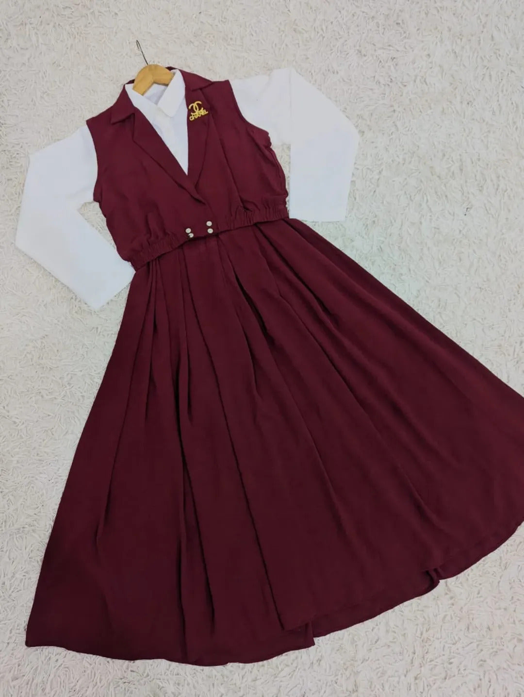 Double Coat Style Channel Jacket with Collar Maxi 2pcs