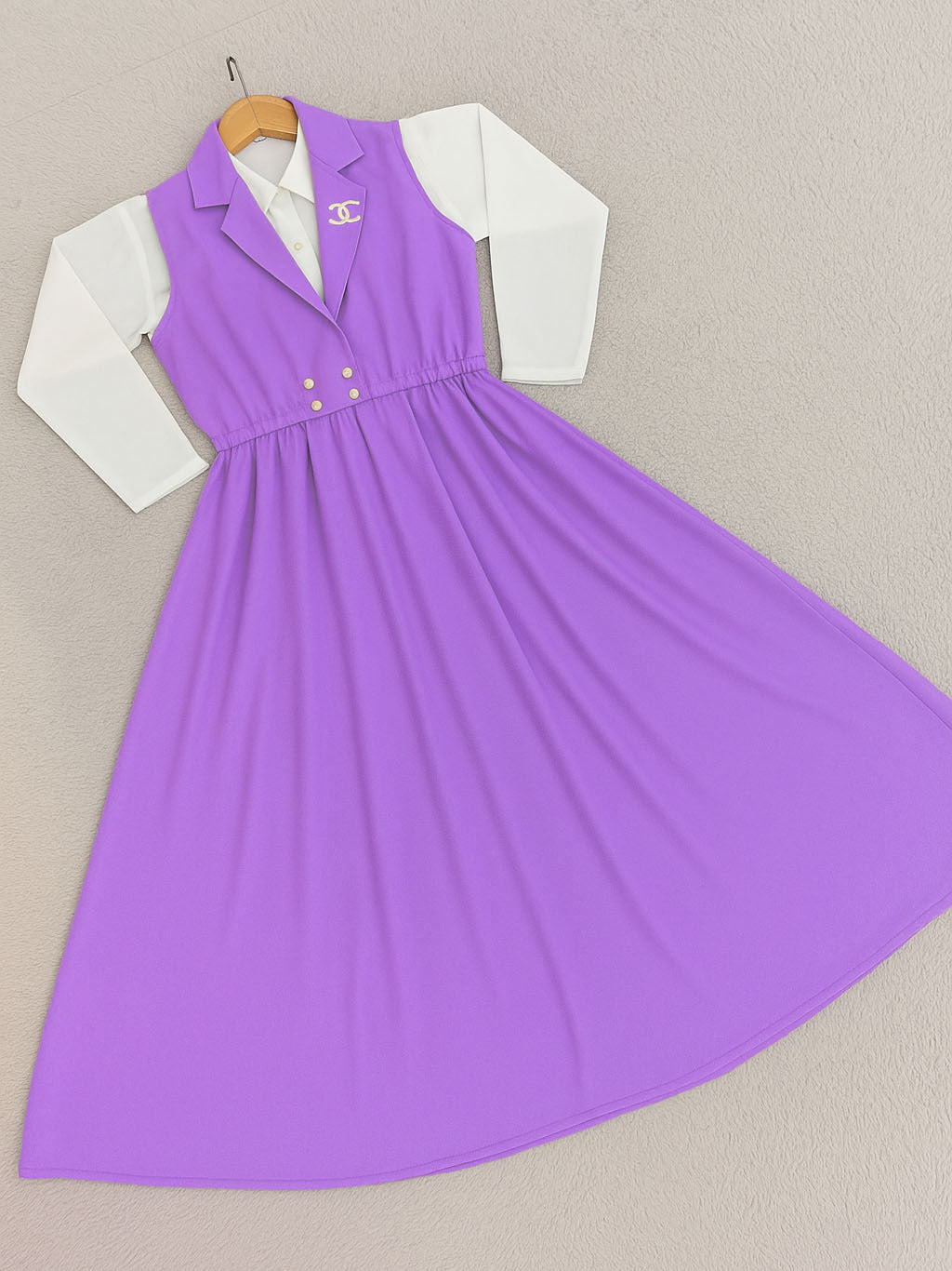 Double Coat Style Channel Jacket with Collar Maxi 2pcs