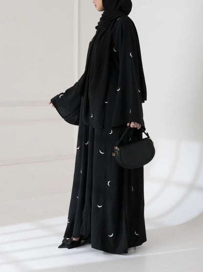 Front Back Moon 🌙 Embroidered Abaya with stoller 2PCs&nbsp;
