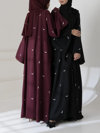 Front Back Moon 🌙 Embroidered Abaya with stoller 2PCs&nbsp;