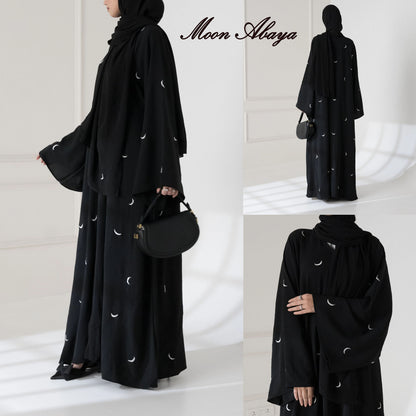 Front Back Moon 🌙 Embroidered Abaya with stoller 2PCs&nbsp;