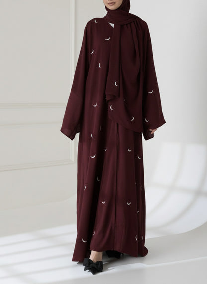 Front Back Moon 🌙 Embroidered Abaya with stoller 2PCs&nbsp;