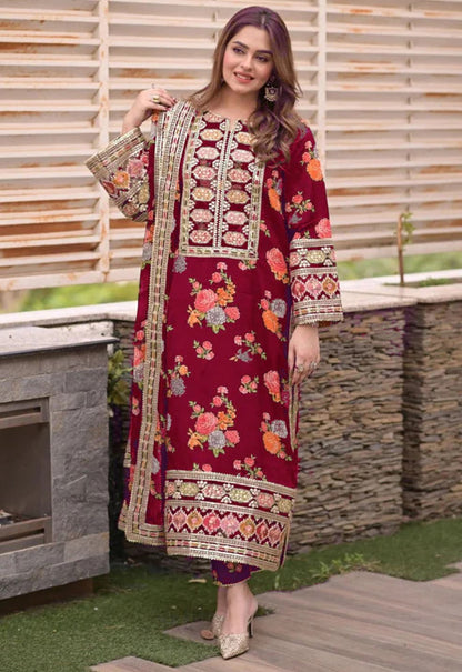 ANEELA’S EMBROIDERED Stuff Doria Lawn - 3 PC