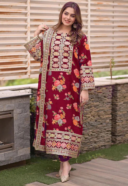 ANEELA’S EMBROIDERED Stuff Doria Lawn - 3 PC