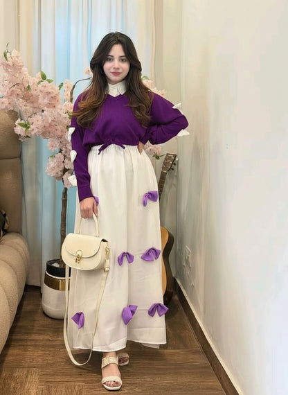 Bow attached on frock Maxi and top Sleeves 2PCs
