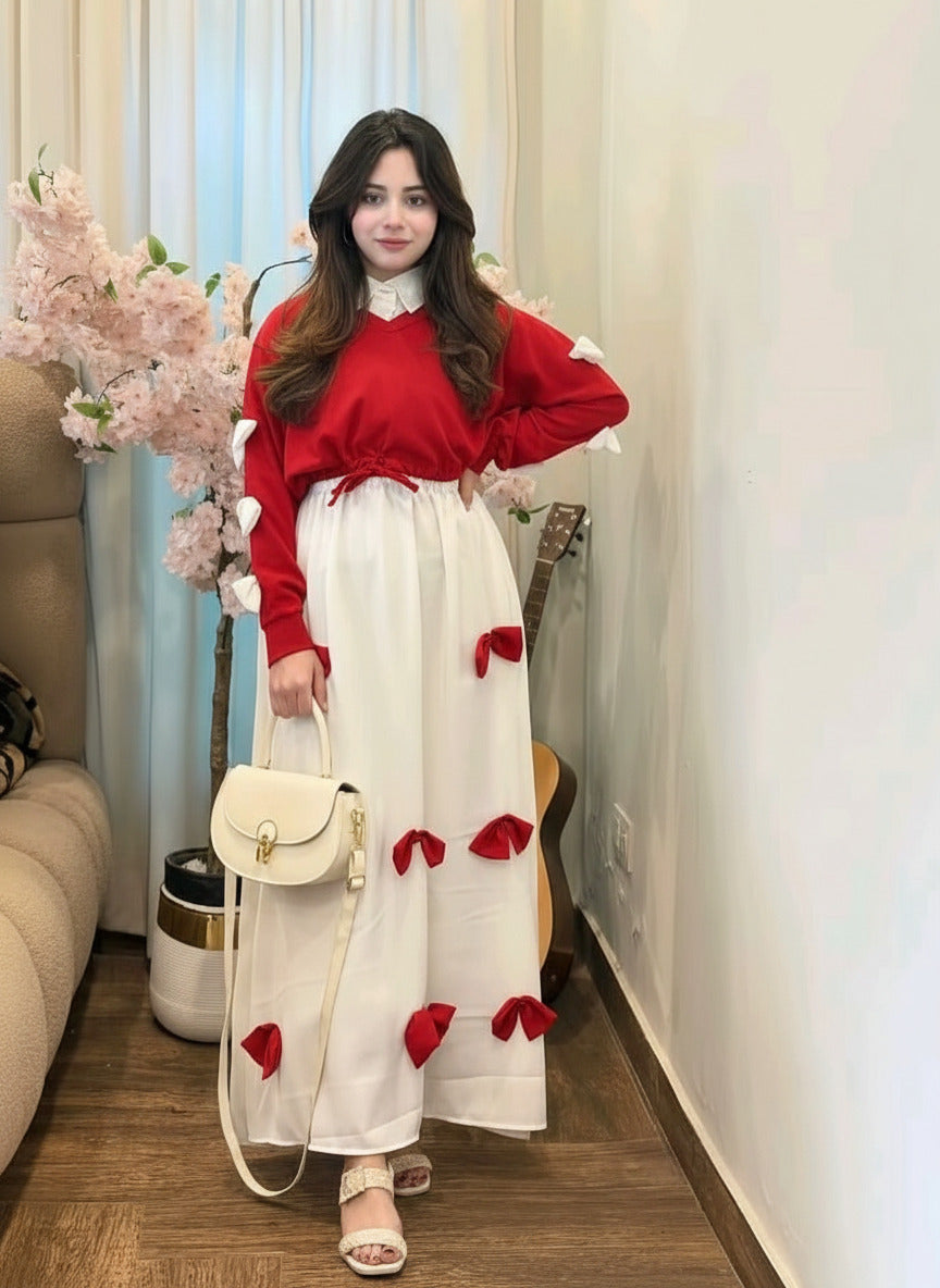 Bow attached on frock Maxi and top Sleeves 2PCs