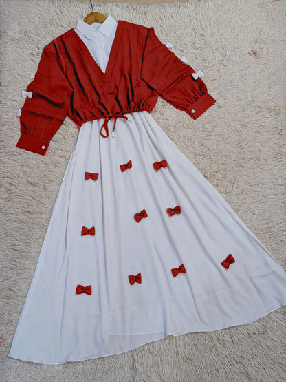 Bow attached on frock Maxi and top Sleeves 2PCs