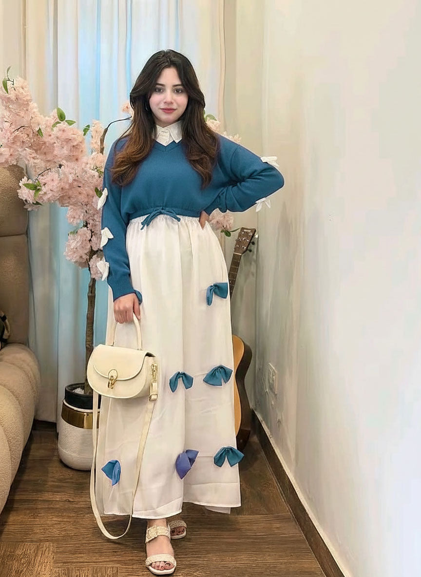 Bow attached on frock Maxi and top Sleeves 2PCs