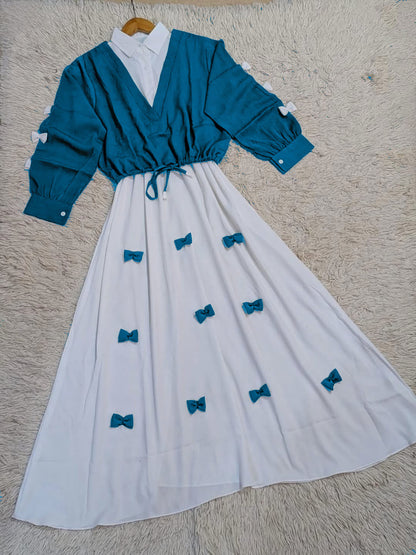Bow attached on frock Maxi and top Sleeves 2PCs