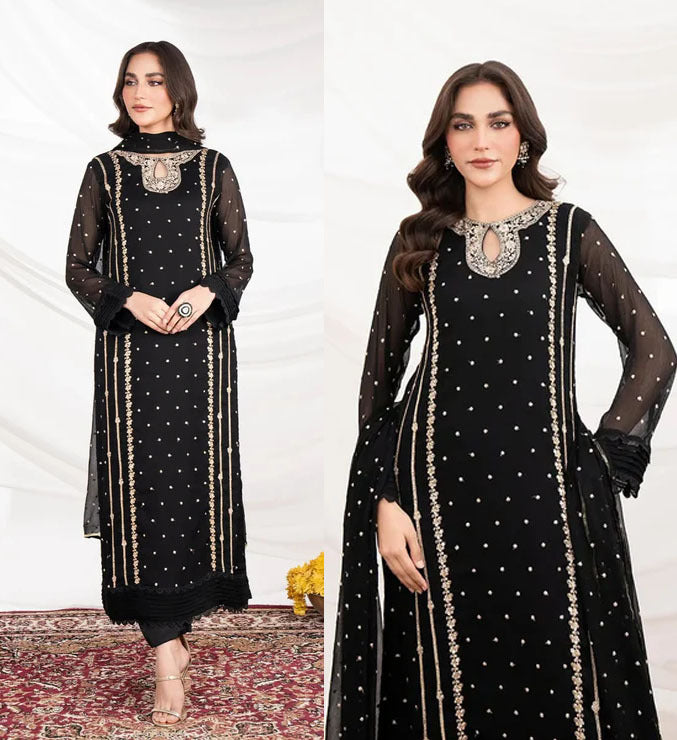 EID ARRIVALS  Neck lining Sequence Embroidered  3PCs