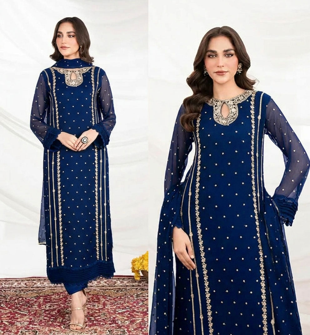 EID ARRIVALS  Neck lining Sequence Embroidered  3PCs