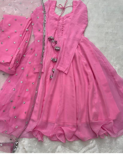 3pc V Neck Long Sleeves Maxi With Handwork And Lace Attached On Dupatta 3Pcs