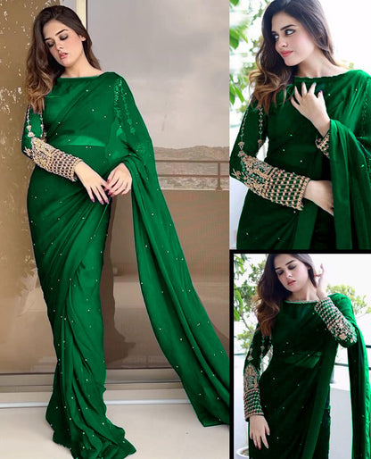 New Pearl Sare With Embroidery Blouse