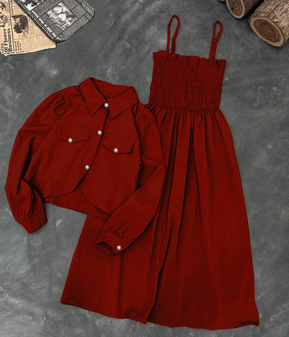 Kaaj Button Coaty with Gazzer Romper Frock 2PCs