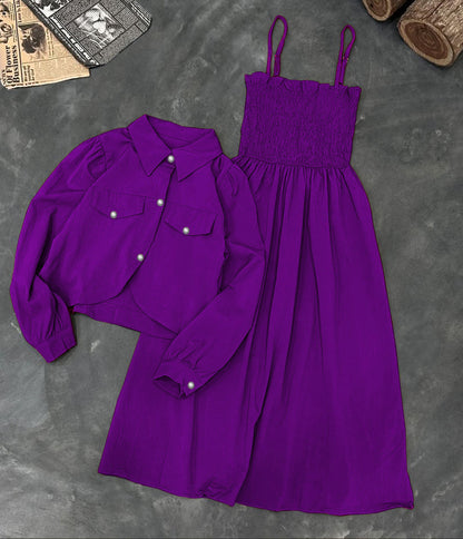 Kaaj Button Coaty with Gazzer Romper Frock 2PCs