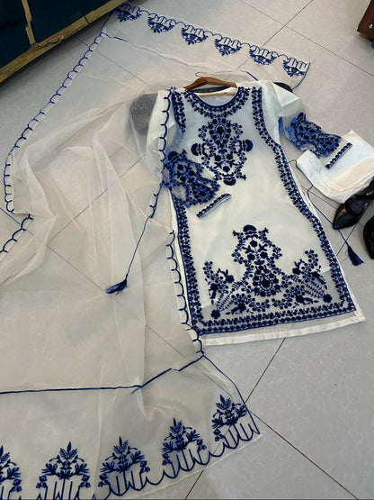 Neck,Sleeves,Daman Embroidered Shirt With Fully Embroidered Dupatta 3Pcs