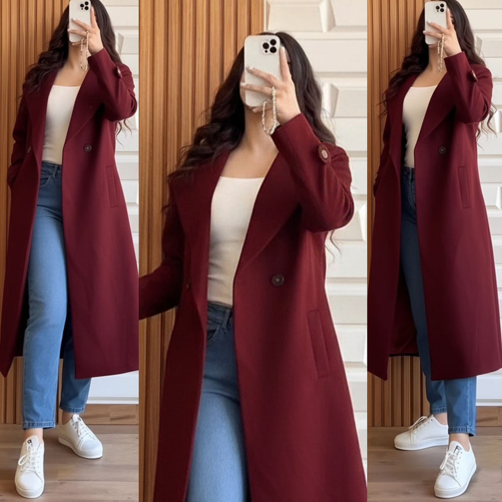 Winter Collection Long Coat Both Sided Pockets With Long Sleeves Women Coat